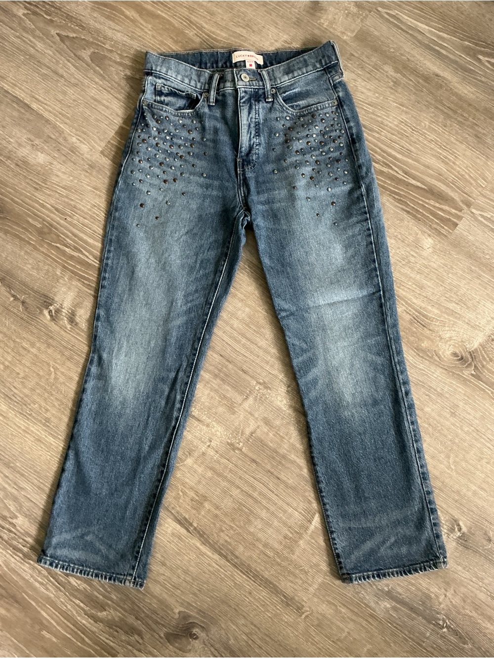 Lucky Brand Zoe High Rise Straight Stud-Embellished Ankle Jeans